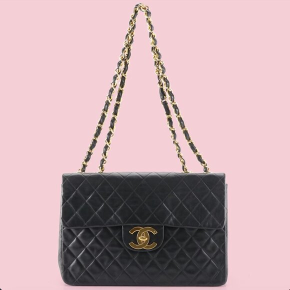 Chanel Black Vintage Classic Jumbo XL Maxi Flap Shoulder Bag - Picture 1 of 12
